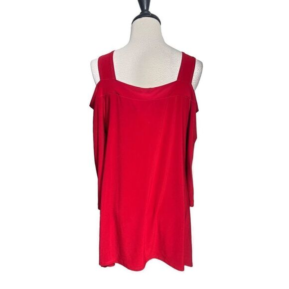 Clara Sun Woo Red Signature Cold Shoulder Tunic Blouse Size Medium - Picture 1 of 5